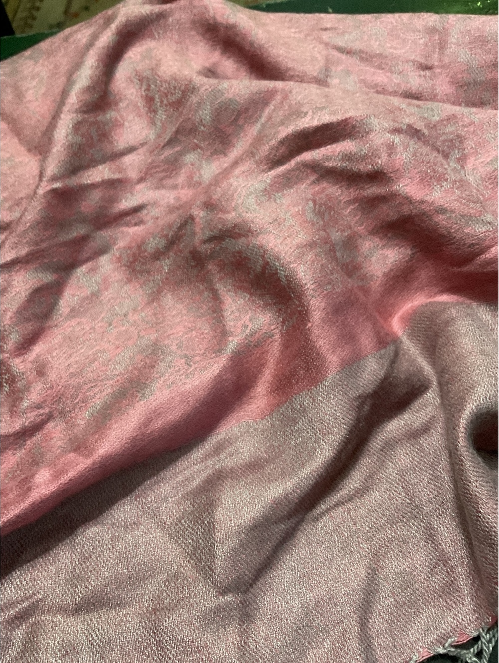 Soft Pink Jacquard Woven Scarf with Fringe Edges